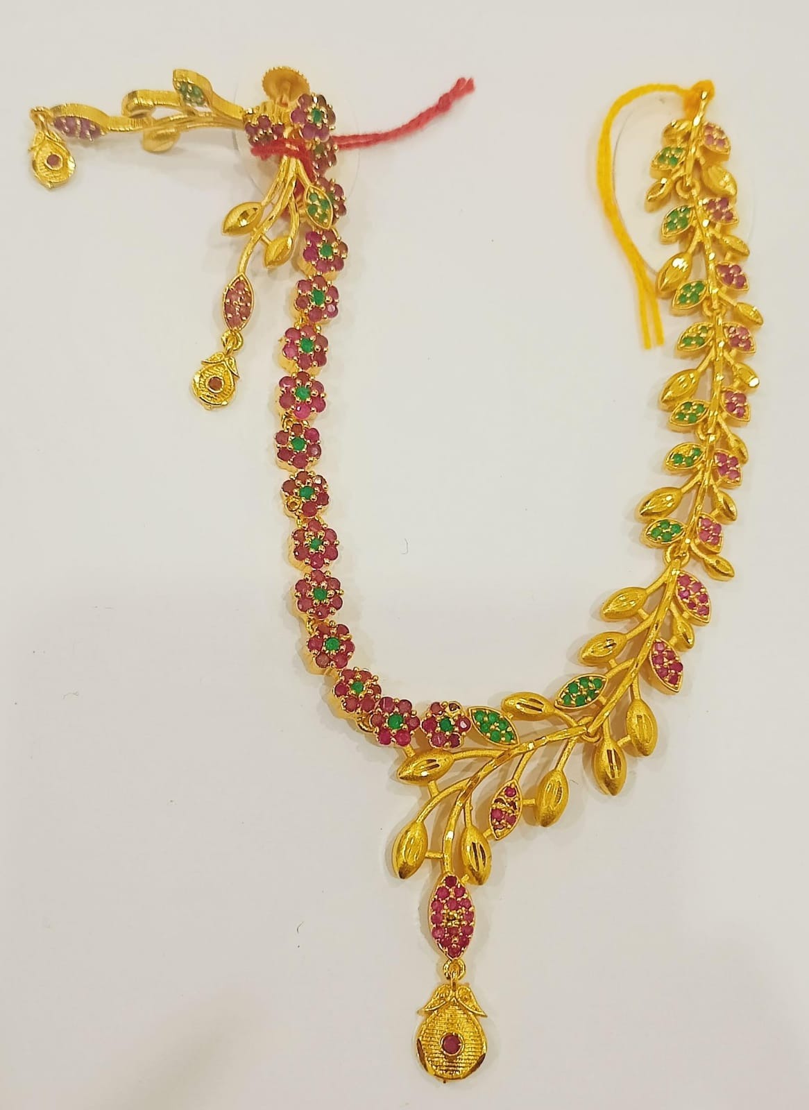 Forming Necklace With Ear Ring Pink With White Fn0008