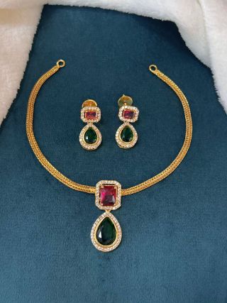 Ad Stone Necklace With Earring Ne0063 Multi