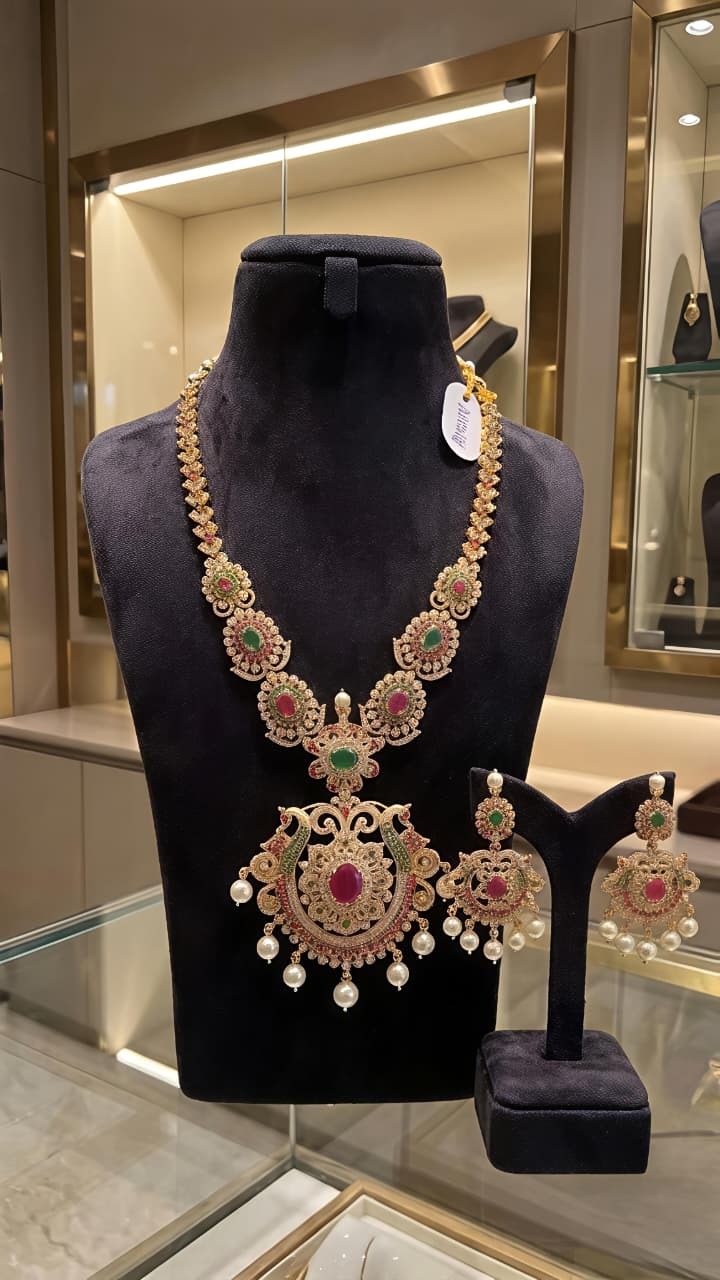 Ad Stone Necklace With Ear Ringan0031  Multi