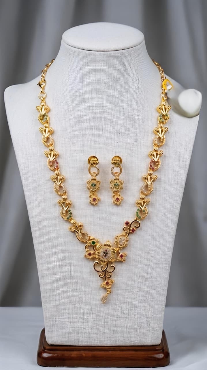 Ad Stone Necklace With Ear Ring An0036 Multi
