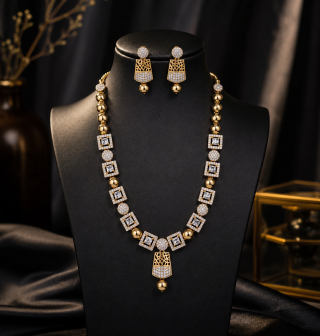 Ad Stone Necklace With Earring Ne0072 White