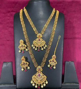 Stone Aaram Necklace Combo Set Pink With White Ac0015