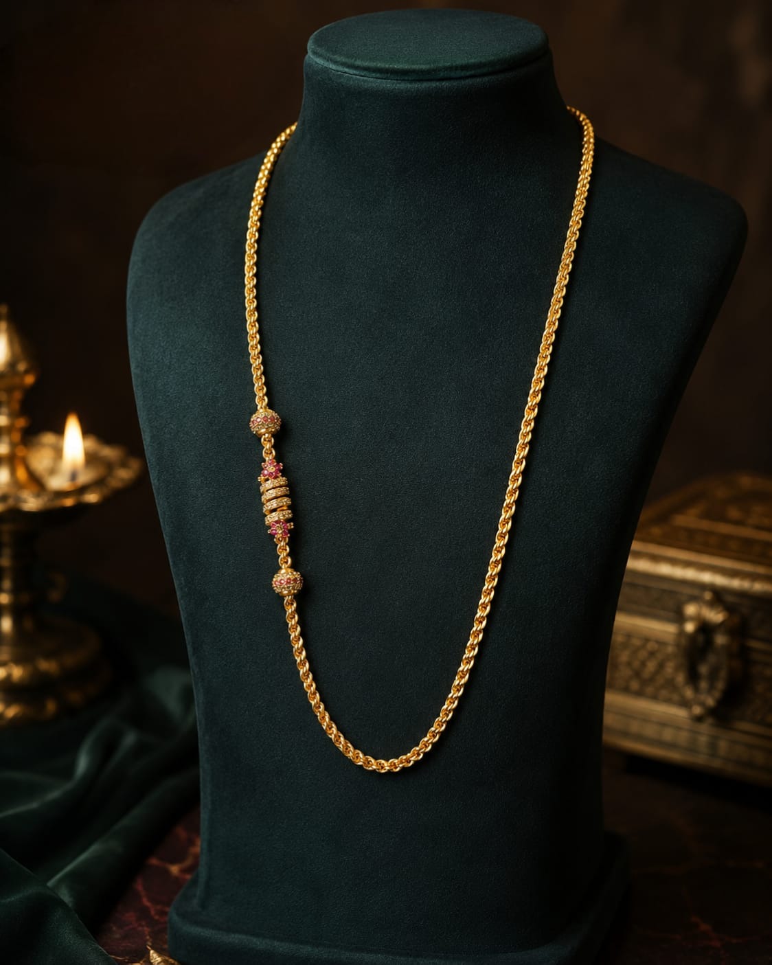 Flower Ball Pink With White Stone Saradu Mogappu Chain Sm0036