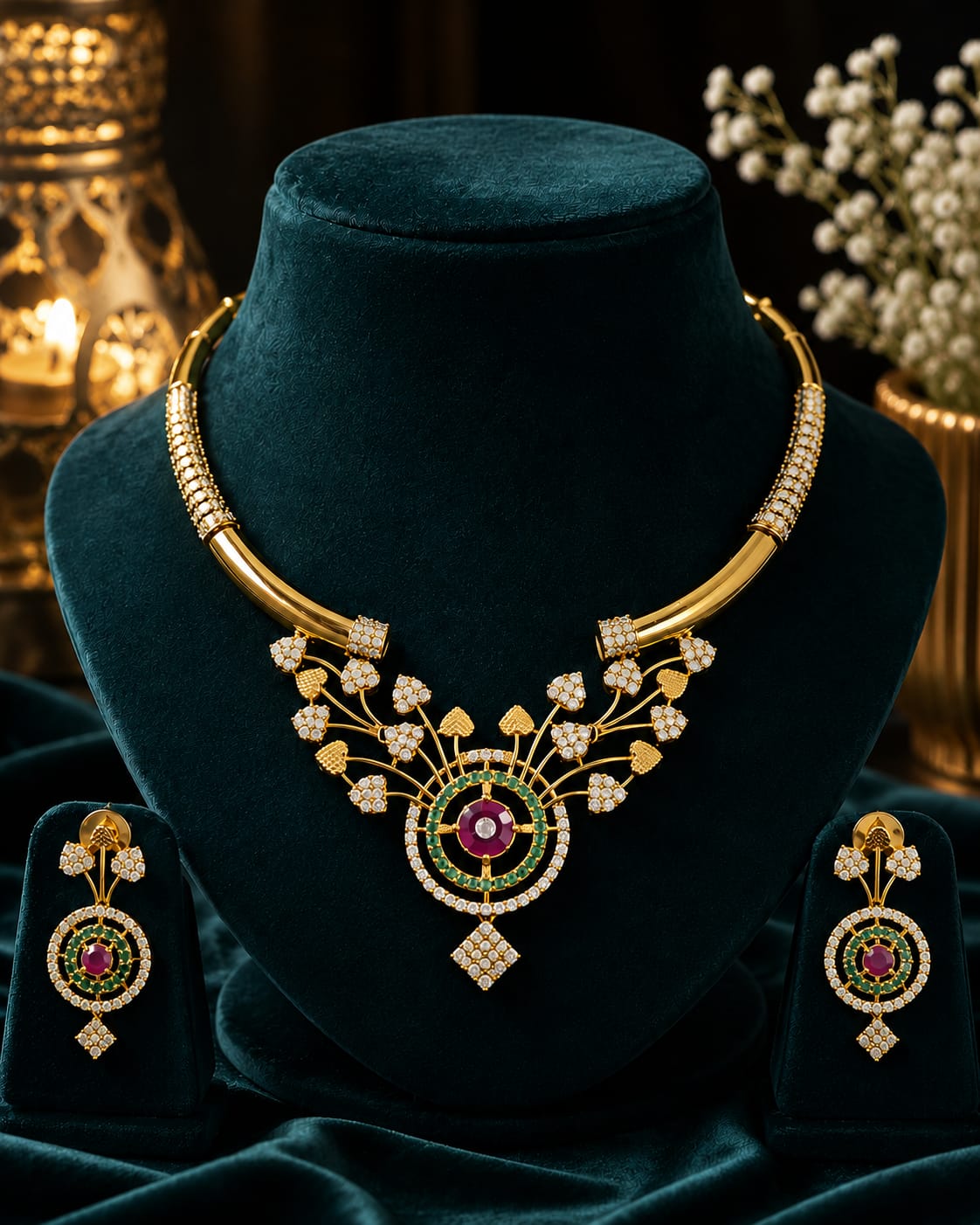 Ad Stone Necklace With Ear Ring